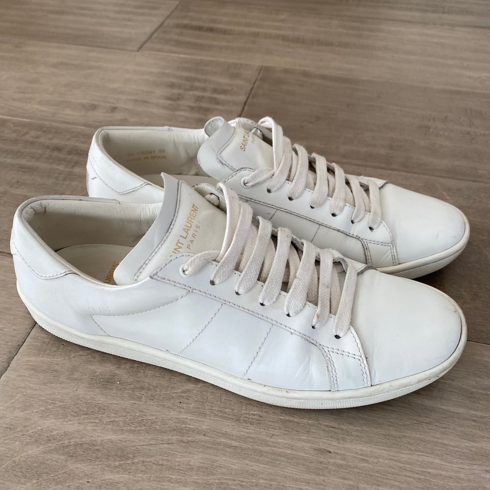 Saint Laurent White Leather Sneakers YSL 38 - Picture 4 of 8